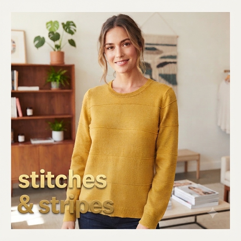 Stitches & Stripes Mustard Yellow Raised Seam Crewneck Sweater XL FW1839-SF